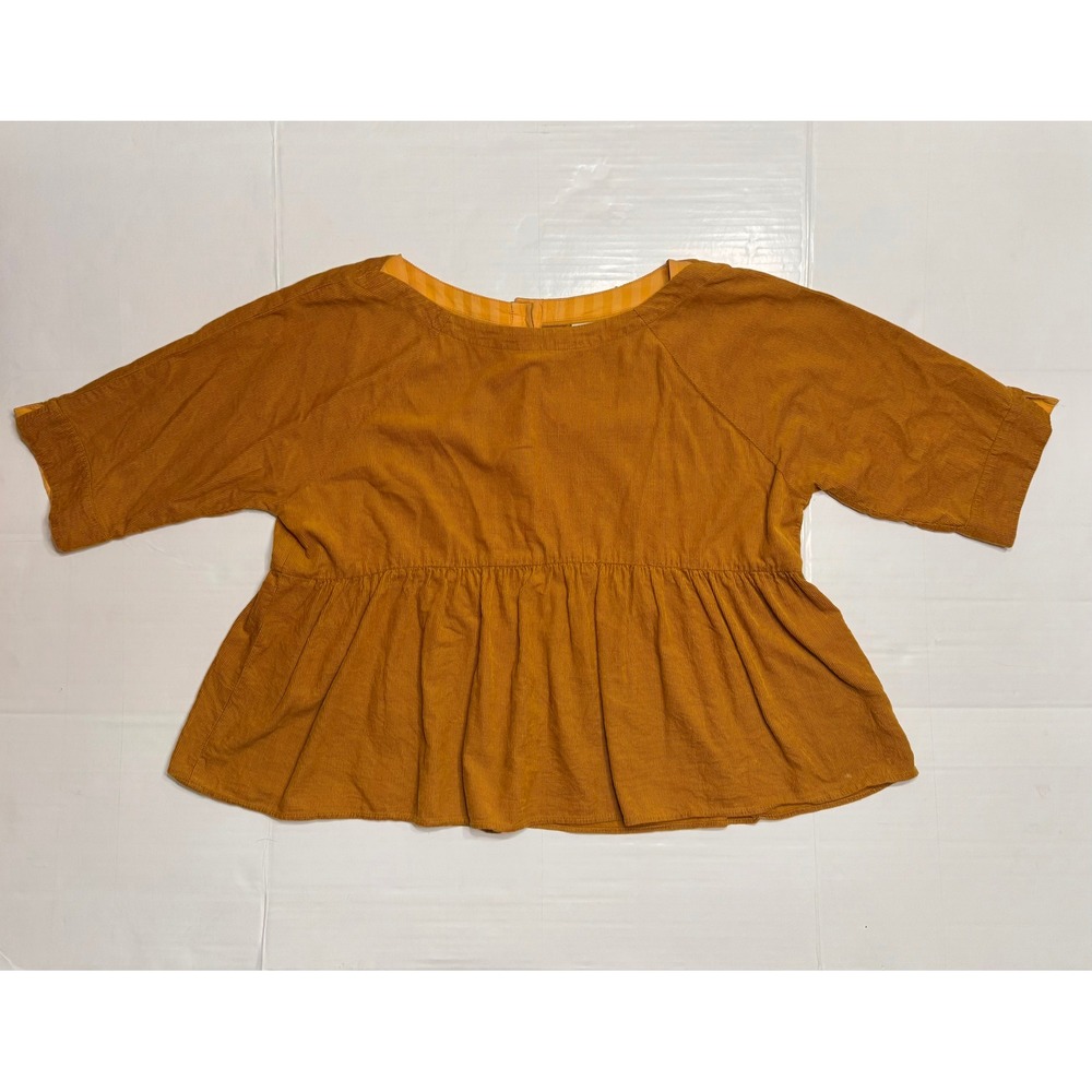 Maeve Anthropologie Mustard Yellow Corduroy Peplum Button Back Blouse Top Medium
